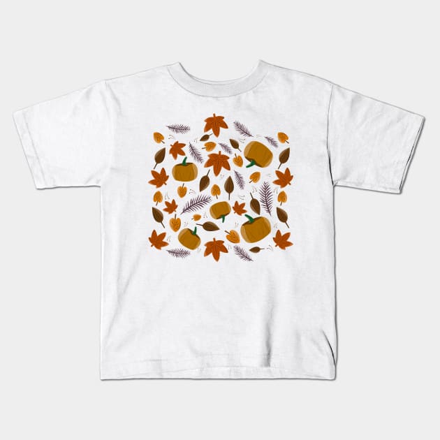 Autumn Leaves Pumpkin Pattern Kids T-Shirt by JDP Designs